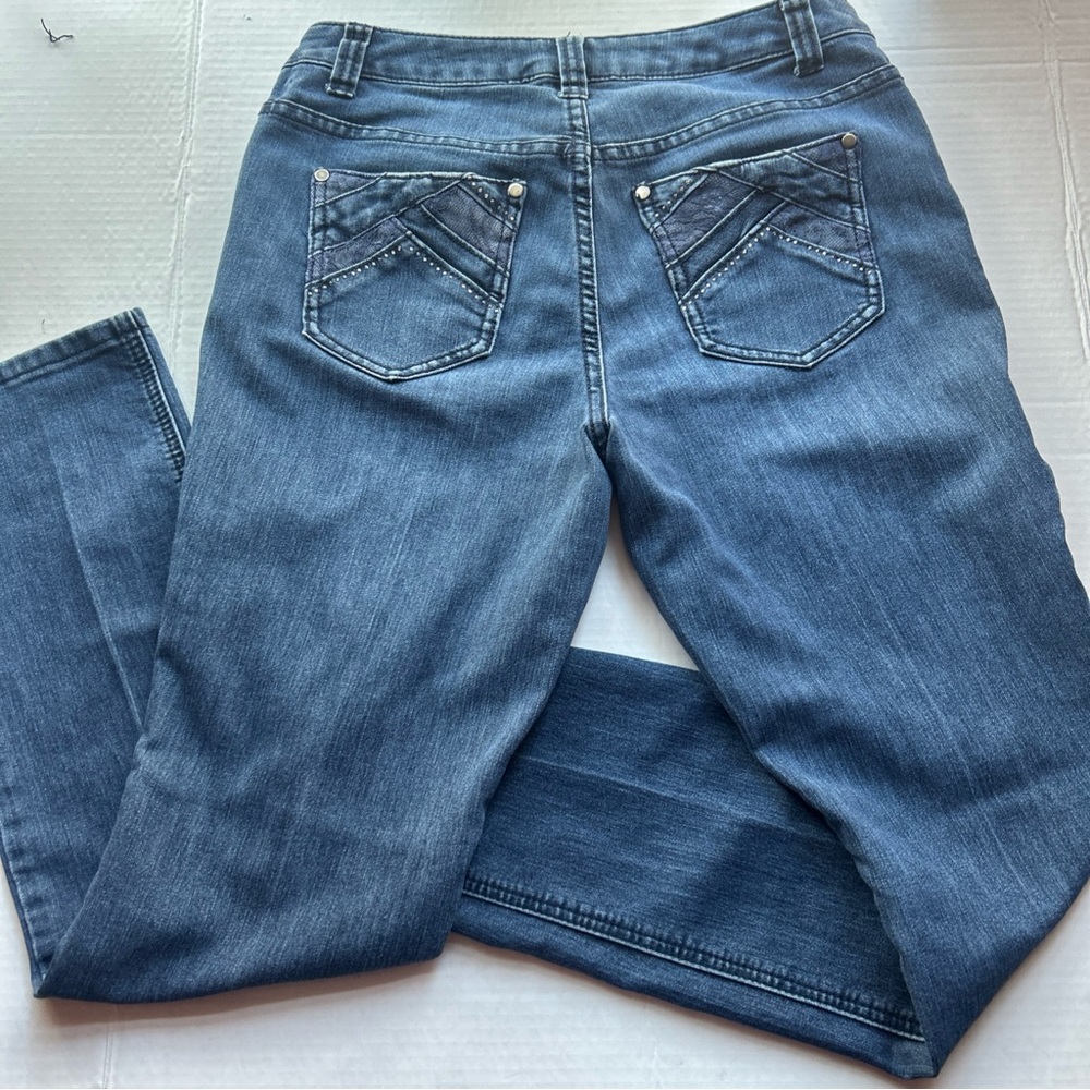 Christopher & Banks Classic Blue Straight Leg‎ Jeans Lace And Bling Pockets 4